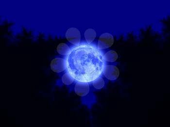 Full moon over blue abstract fractal illustration useful as a background
