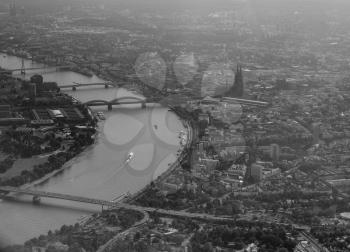 Aerial view of the city of Koeln, Germany in black and white