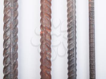 Steel reinforcing bars in different sizes for reinforced concrete construction