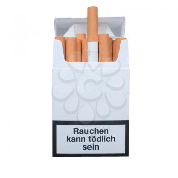 Rauchen kann toedlich sein (meaning Smoking can be deadly) written on a German packet of cigarettes isolated over white background