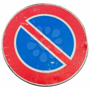 A road sign for a no parking area isolated over white