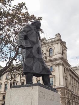 Churchill monument in Parliament Square in London, UK