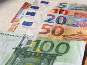 Euro banknotes money (EUR), currency of European Union, full range including five, ten, twenty, fifty and one hundred euros