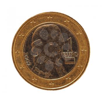1 euro coin money (EUR), currency of European Union, Austria isolated over white background