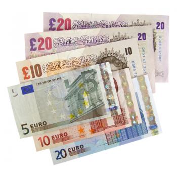 Detail of Euro and Pounds money currency