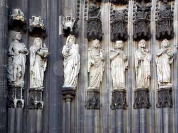 Ancient medieval statues at Koelner Dom (Koln cathedral), Germany