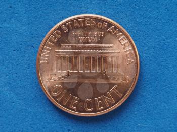 1 cent coin money (USD), currency of United States
