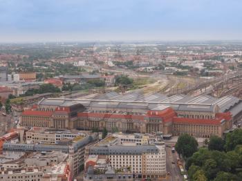 Aerial view of the city of Leipzig in Germany with the Hauptbahnhof central station