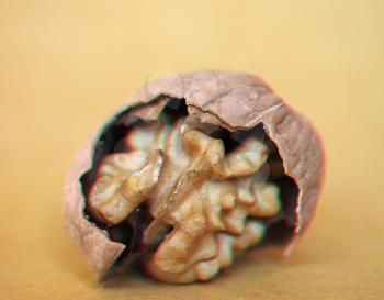 anaglyph 3D stereoscopic view of walnut food (requires red cyan glasses)