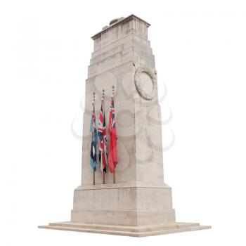 Cenotaph to commemorate the deads of all wars, London, UK - isolated over white background