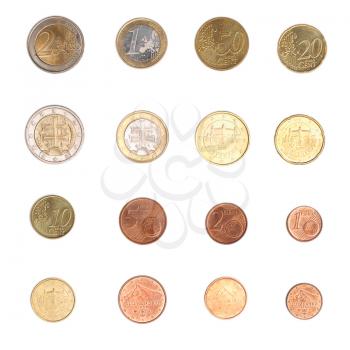 Euro coins including both the international and national side of Slovakia