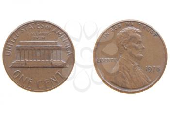 One Dollar Cent coin isolated over a white background - front and rear side