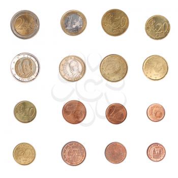 Euro coins including both the international and national side of Spain