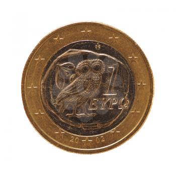 1 euro coin money (EUR), currency of European Union, Greece isolated over white background