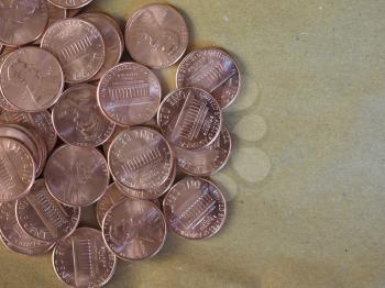 One Cent Dollar coins money (USD), currency of United States with copy space