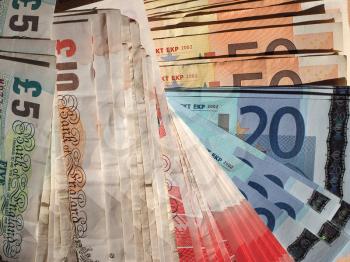 Euro and Pounds banknotes currency of European Union and United Kingdom
