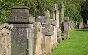 The Glasgow necropolis, Victorian gothic garden cemetery in Scotland - selective focus