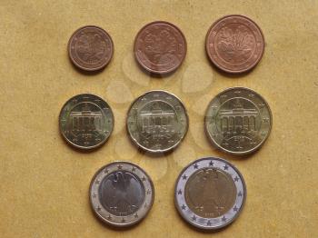 Euro coins currency of the European Union flat lay on a desktop - Full German series