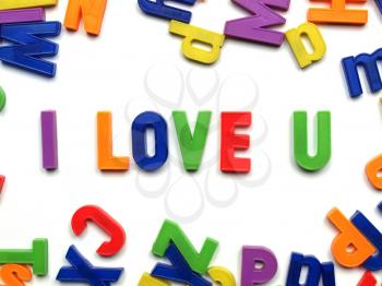 I love you message written with plastic toy characters