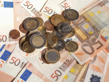 Euro coins and banknotes currency of the European Union