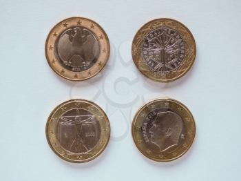 One Euro coins money (EUR), currency of European Union