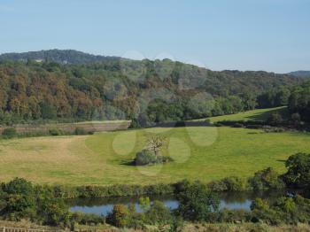 View of countryside near river Wye in Chepstow, UK