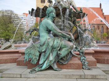 Neptunbrunnen (Neptune fountain) in Alexanderplatz square, Berlin, Germany
