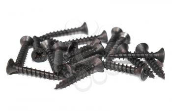 A group of many screws used as fasteners over white background
