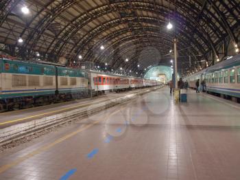 Trains stopped at platform in railway station, Milano Centrale, Italy