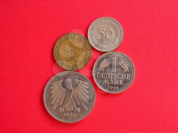 Many vintage deutsche Mark coins from Germany