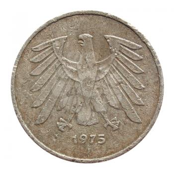 Vintage German 5 Mark coin isolated on white