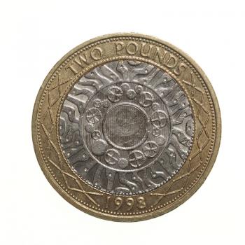 Pound coin - 2 Pounds currency of the United Kingdom isolated over white background
