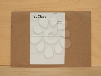 First class air mail letter envelope with blank label