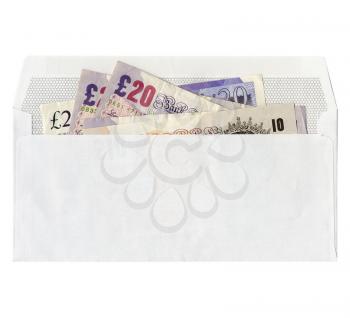 Banknotes money in an envelope over white background