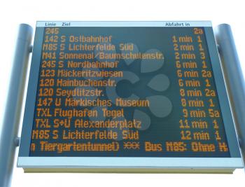 Timetable display screen of arrivals and departures at station or airport