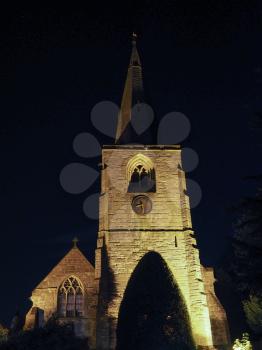 Parish Church of St Mary Magdalene in Tanworth in Arden, UK at night