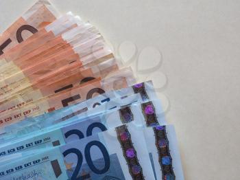 Euro (EUR) banknotes, currency of European Union (EU) with copy space