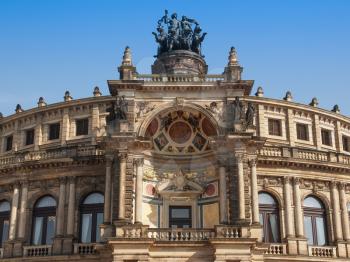 The Semperoper opera house of the Saxon State Orchestra aka Saechsische Staatsoper Dresden was designed by Gottfried Semper in 1841