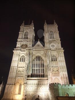 The Westminster Abbey church in London UK - night view