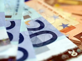 Range of 20 and 50 Euro banknotes useful as a background