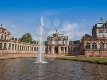 Dresdner Zwinger rococo palace designed by Poeppelmann in 1710 as orangery and exhibition gallery of Dresden Court completed by Gottfried Semper with the addition of the Semper Gallery in 1847