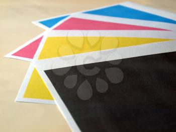 Colour printer print test of black cyan magenta yellow tones