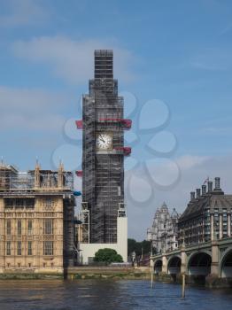 Big Ben conservation works at the Houses of Parliament aka Westminster Palace of London, UK