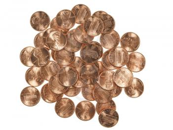Dollar coins 1 cent wheat penny cent currency of the United States isolated over white background