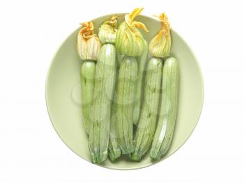 Detail of courgettes or zucchini vegetable food - isolated over white background