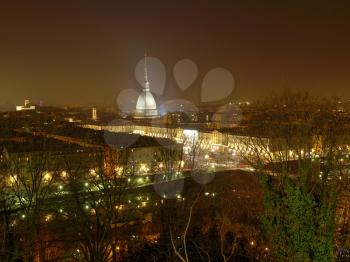 City of Turin (Torino) skyline panorama seen from the hill - at night