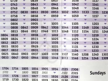 Timetable of arrivals and departures of trains