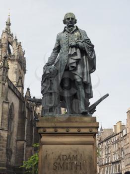 Statue of Scottish economist philosopher and writer Adam Smith on the Royal Mile in Edinburgh, UK