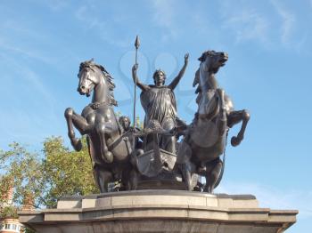 Statue of Boadicea Boudicca Queen of the Iceni who died AD 61 after leading her people against the Roman invader in UK