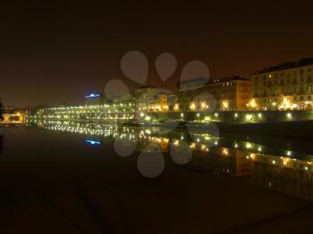 Fiume Po (River Po) in Turin, Italy - at night